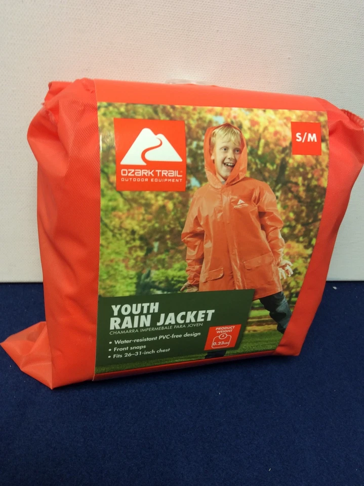Ozark Trail Youth Rain Jacket Orange Water Resistant Front Snaps Small/medium