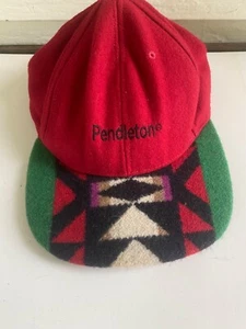 Vintage 90's Pendleton Virgin Wool Fitted Hat Cap Adult Size Aztec Design Red - Picture 1 of 8