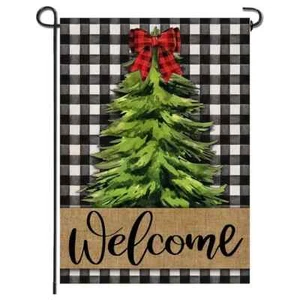 *NEU* SCHÖNER WEIHNACHTSBAUM ~ BÜFFEL KARIERT ~ WILLKOMMEN GARTENFAHNE ~ 12X18 - Bild 1 von 1