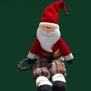 Folk Art Felt Santa Self Sitter Real Bronzed Bells 33" (2ft. 9") Christmas - Picture 1 of 16