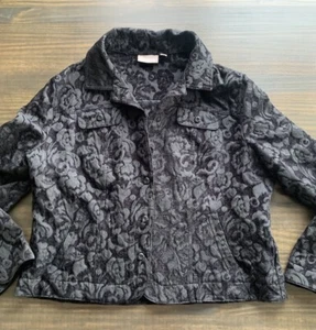 Croft & Barrow Floral Jacket Womens XL Button Down Black Blazer Coat - Picture 1 of 7