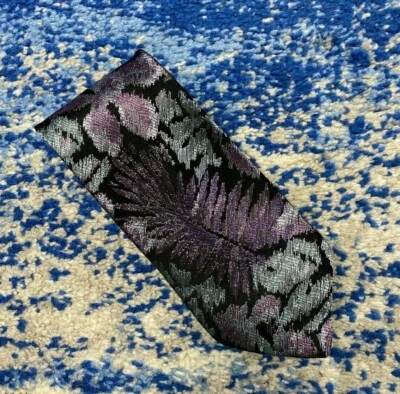 Bachrach винтажный фиолетовый зеленый синий черный металлический Ikat шелковый галстук сделано в США - Изображение 1 из 4