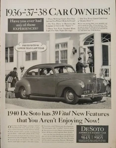 1940 vintage DeSoto automobile print ad green vehicle, Pre World War ll - Picture 1 of 1