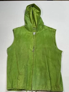 Hana by Tamotsu Vintage Green Hooded Zip-Up Suede Vest Jacket see pics - Picture 1 of 12
