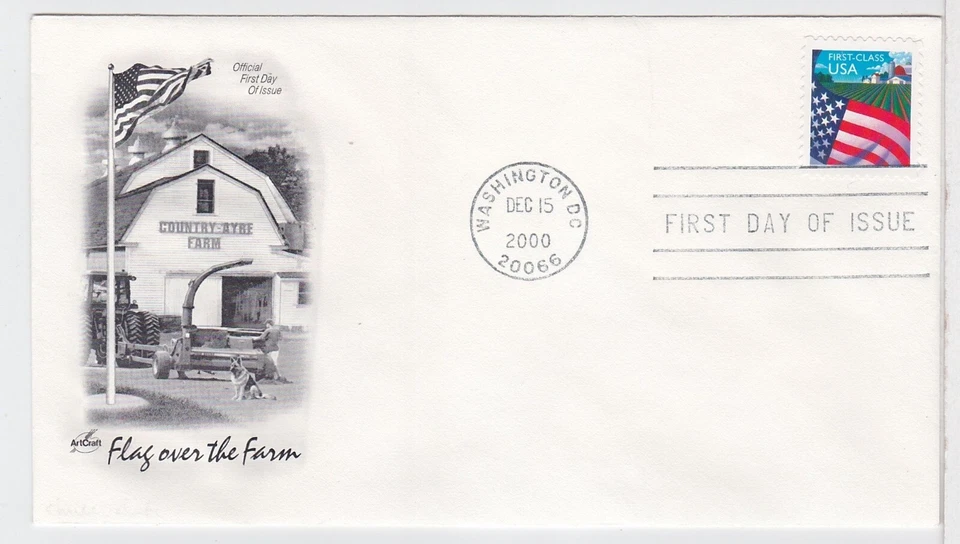 TurtlesTradingPost- American Flag Over Farm 2000 # 3449 FDC- Artcraft Cachet - Image 1 of 1