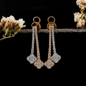 2.70 Ct SI/H Pave Diamond Dangle Drop Earrings 10k White/Yellow Two Tone Gold - Picture 1 of 8
