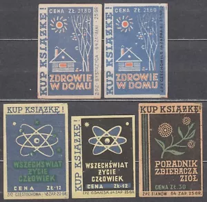 POLAND 1957 Matchbox Label Z#080/082 set, Buy a Book! "Health at home" ... - Imagen 1 de 1