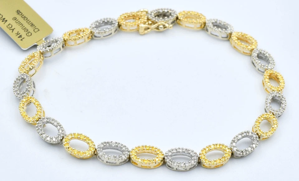 PULSERA TENIS DIAMANTE 2.64 Cts GENUINA ORO 14k DOS TONOS - Nueva Con Etiqueta Foto 1 de 4