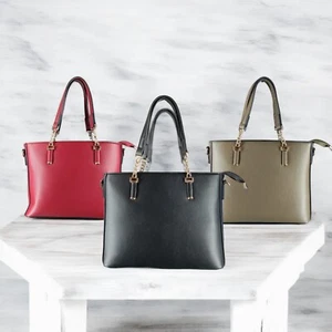 Elegante bolso de mujer de moda con aspecto de cuero liso y correa para colgar L672 - Imagen 1 de 24