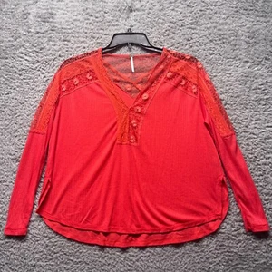 Blusa Free People Mujer XS Roja Semi Transparente Floral Crochet Manga Larga Boho Top - Imagen 1 de 8