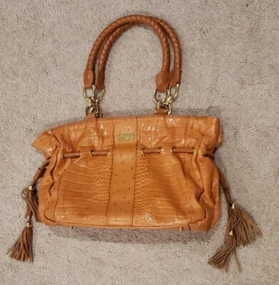 Isabella Adams Tan Pebbled Leather Medium Purse Bag Double Braided Handles Gold  - Image 1 of 4