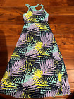 girls SO long length SUMMER DRESS tropical STRETCHY printed mint navy SIZE 7-8
