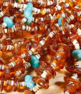 Southwestern Multi-Strand Turquoise Amber Heishe Necklace X808A - Picture 1 of 3