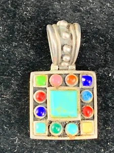Vintage Sterling Silver Multiple Stone Pendant - Square with Turquoise - Picture 1 of 3