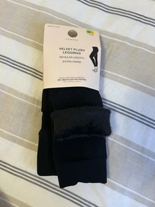 Womens Ladies Primark Velvet Plush Leggings Faux Fur Lined Black size M/L - Picture 1 of 1