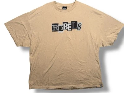VTG Rebel 8 Logo Spellout Beige Tee T Shirt Y2K Skate Streetwear Men’s 3XL XXXL - Image 1 of 4