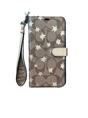 COACH iPhone X & XS Signature Canvas Pop Star Print Phone Folio Case Card Slots - Image 1 of 4