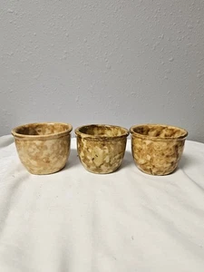 3 antike Schwammgeschirr Puddingbecher Schalen gelb & braun Yilware Landhausküche - Bild 1 von 5