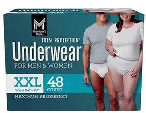 Members Mark Total Protection Inkontinenz Unterwäsche Herren & Damen Größe XXL 48 Ct - Bild 1 von 5