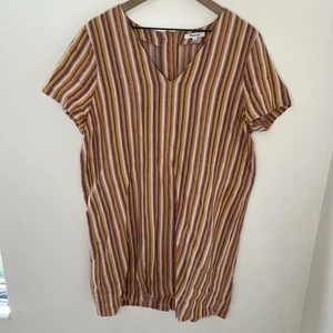 Madewell Button-Back Easy Dress Rainbow Stripe Linen-Blend Size Large - Picture 1 of 8