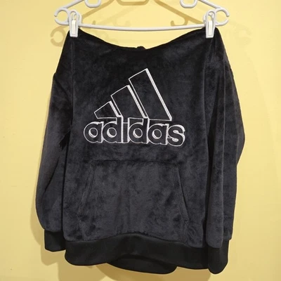 Adidas Black Velvet Pullover Hoodie Teen Sweatshirt Sweater X-Large/16 - Image 1 of 4