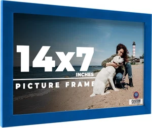 14x7 Frame Blue Solid Wood Picture Frame Width 0.75 Inches | Interior Frame Dept - Picture 1 of 6