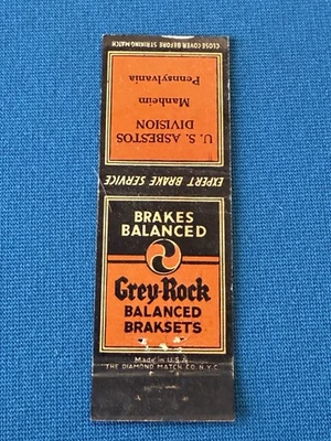 Grey Rock Auto Brakes Manheim Pennsylvania VTG Matchbook Cover #1832 - Image 1 of 2