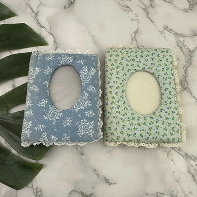 Vintage 80s Fabric Covered Photo Album Book Lot of 2 Floral Lace Cottage Blue - Image 1 of 4