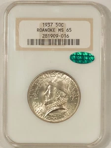 1937 ROANOKE COMMEMORATIVE HALF DOLLAR - NGC MS-65 FATTIE! PQ! CAC APPROVED! - Picture 1 of 4