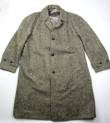 Vtg 1950’s Sutcliffe Fabric Tweed Ireland Wool Handwoven Mens Overcoat XL Size - Image 1 of 4