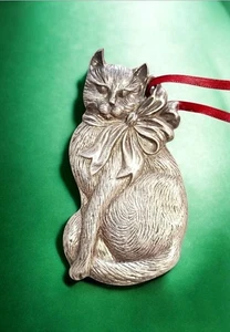 Gorhan Silver Plate Kitty Cat Christmas Ornament - Picture 1 of 9