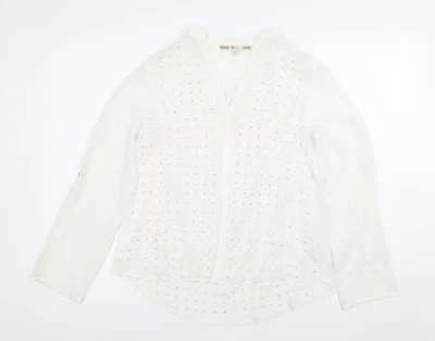 Next Womens White Sequin Long Sleeve Blouse Size 12 V-Neck - Image 1 of 4