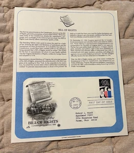 1989 Drafting of the Bill of Rights First Day Issue FDC History Panel NM - Picture 1 of 1