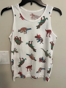 Cat & Jack Kids L (10/12) White Tank Top with Multicolor Dinosaurs Print NWT - Picture 1 of 4
