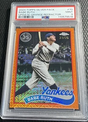 2024 Babe Ruth Yankees 21/25 PSA 9 Topps Chrome Silver Pack Orange Refractor #70 - Image 1 of 3