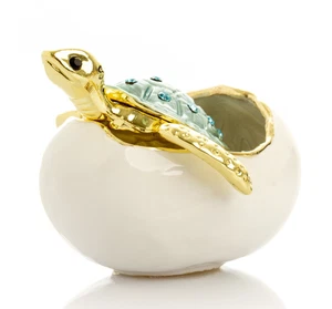 Keren Kopal Turtle hatching Trinket hand made Box Decorated &  Austrian Crystals - Picture 1 of 18