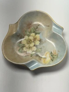 Cenicero vintage de porcelana pintado a mano floral tres descansos firmado GER - Imagen 1 de 9