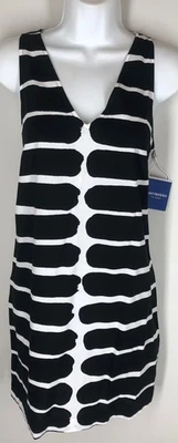 NUEVO Vestido Marimekko Shift XS Negro Blanco Túnica Okariino Sin Mangas Aberturas Laterales Foto 1 de 4
