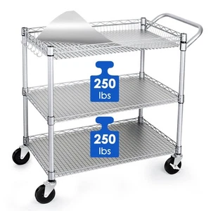 Heavy Duty 3 Tier Utility Cart,Wire Rolling Carts with Wheels, Commercial Gra... - Picture 1 of 7