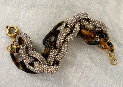 NUEVO J. CREW Minorista $135 PULSERA DE ESLABONES DE CRISTAL Y TORTUGA 7"-8"L x 1-1/4" Foto 1 de 3