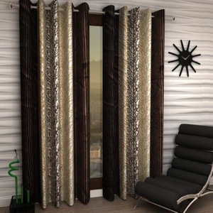 Abstract 2 Piece Eyelet Polyester Door Curtain Set - 7ft, - Picture 1 of 3