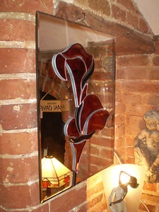 DANISH CONTEMPARY BEVELLED EDGE LILY MIRROR,3 DIMENSIONAL FLOWER - Picture 1 of 5