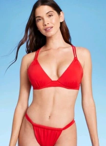 Shade & Shore Women's Triangle Push-Up Tunneled Strap Bikini Top Size 34B Red - Picture 1 of 9