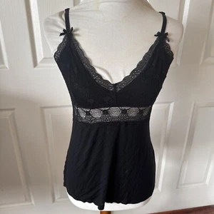 Jessica Simpson Y2K Lace Babydoll Top Lingerie Style Cami Black Retro Boho Chic - Picture 1 of 12