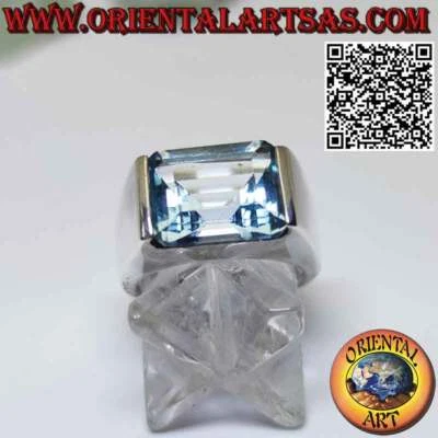 Anello in argento 925‰ con topazio azzurro rettangolare in orizzontale incastona - Immagine 1 di 4