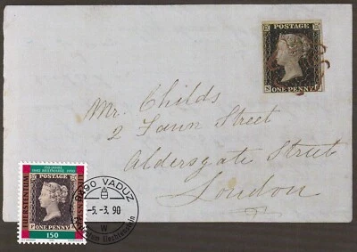 LIECHTENSTEIN 1990 FIRST DAY COVER, STAMP ON STAMP 150TH ANNIV ON MAXI CARD - Image 1 of 2