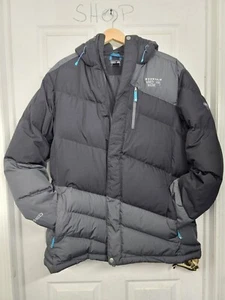 Mountain Hardwear AirShield Hooded Puffer Down Jacket Size L Black and Gray - Picture 1 of 7