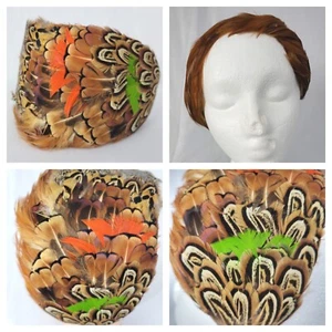 Vintage Brown Feather Fascinator with Pops of Color - Picture 1 of 16