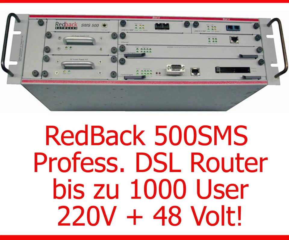 PROFESSIONELLER REDBACK 500SMS DSL ROUTER ATM OC-3 BIS 1000 USER 48V 220V STROM - Bild 1 von 1