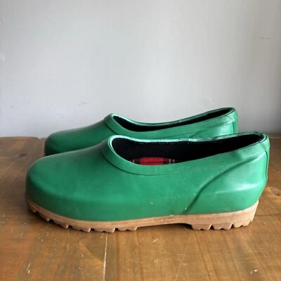 Mid West Vintage Gardening Clogs Loafer Shoes-Green-Women's 6-Red Plaid Lining - Image 1 of 4